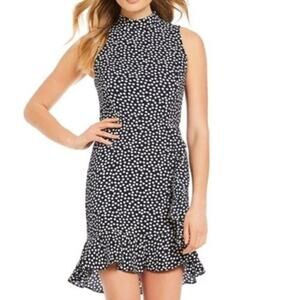 Betsey Johnson Polka Dot Ruffle Detail Sleeveless Flounce Dress Navy/Ivory (14)